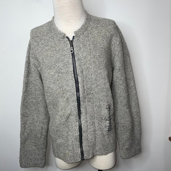 Vintage Other - Alchemy Mens Size M Wool Blend Knit Cardigan Sweater Tan/Gray Full Zip